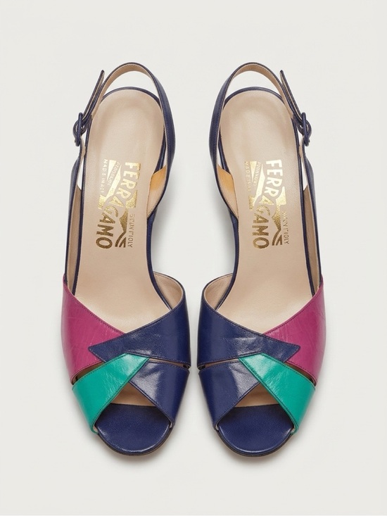 Salvatore Ferragamo Shoes - Salvatore Ferragamo Navy, Pink & Teal Leather Slingback Sandals